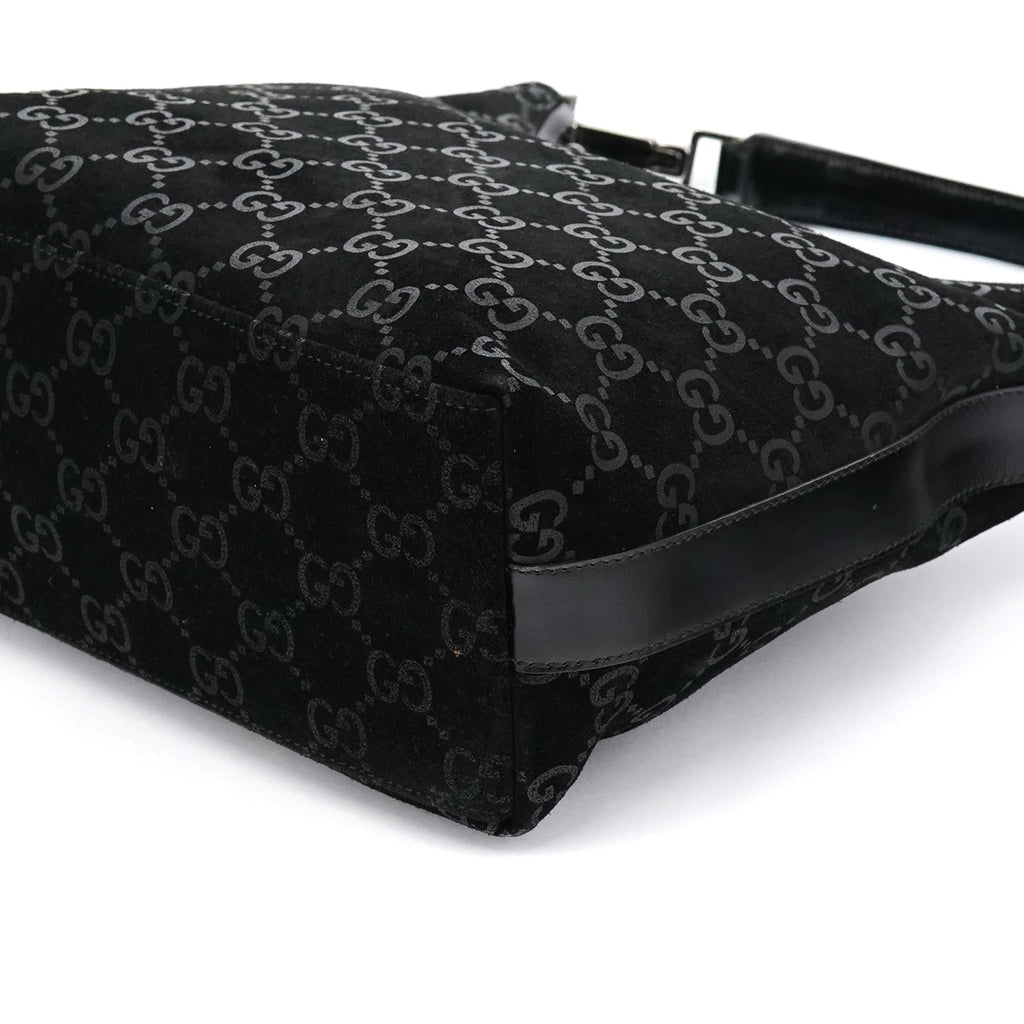 000 0602 Black GG Suede Hobo Shoulder Bag