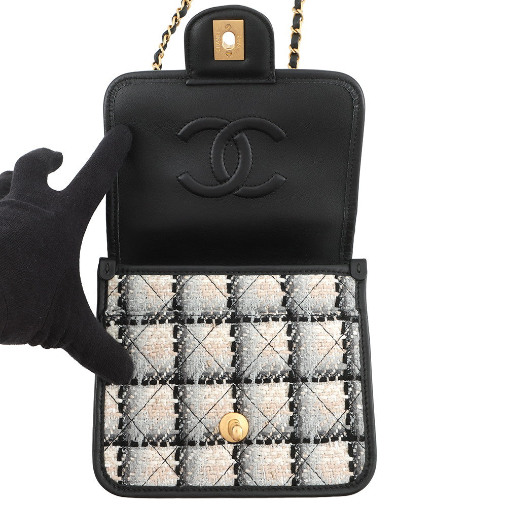 CHANEL Top handle ChainShoulder White/Black/MulticolorAS3652 Tweed Lambskin