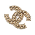 CHANEL Rhinestone CC Logo Brooch Champagne Gold Metal Rhinestone