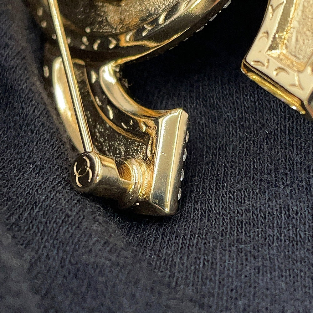 CHANEL Rhinestone CC Logo Brooch Champagne Gold Metal Rhinestone