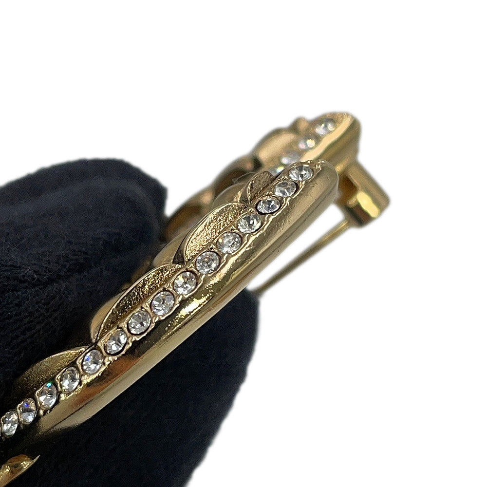 CHANEL Rhinestone CC Logo Brooch Champagne Gold Metal Rhinestone