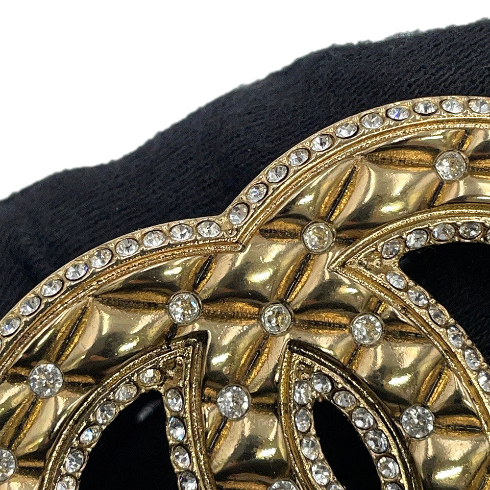CHANEL Rhinestone CC Logo Brooch Champagne Gold Metal Rhinestone