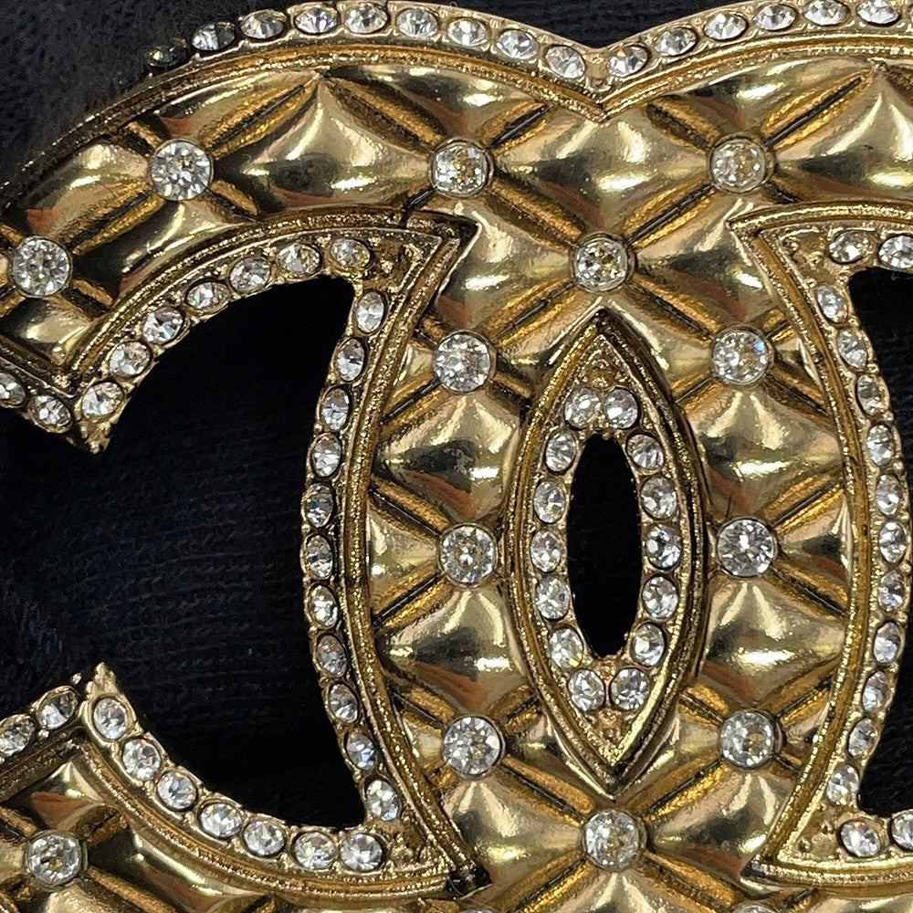 CHANEL Rhinestone CC Logo Brooch Champagne Gold Metal Rhinestone