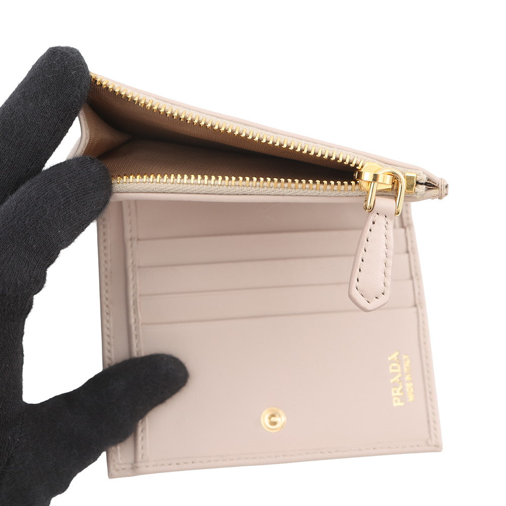 PRADA Triangle Logo Compact Wallet Jasmin Flower1ML050 Leather