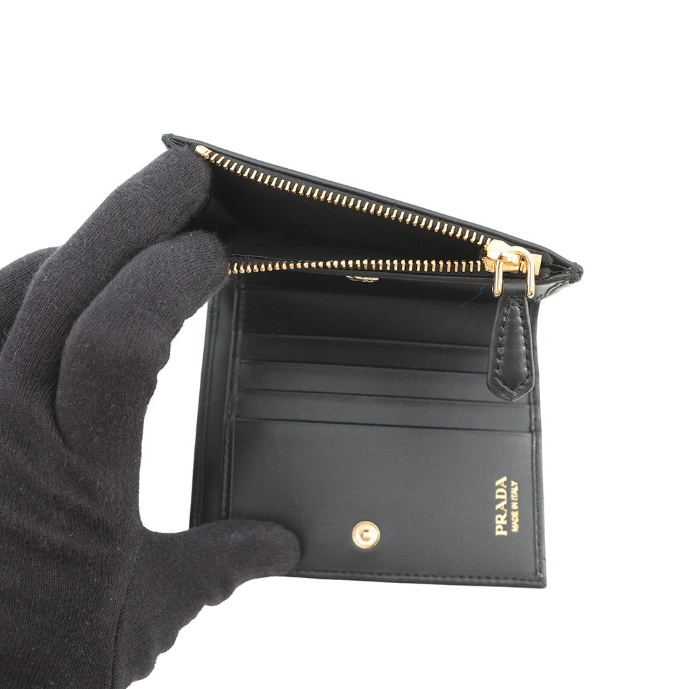 PRADA Triangle Logo Compact Wallet Black1ML050 Leather