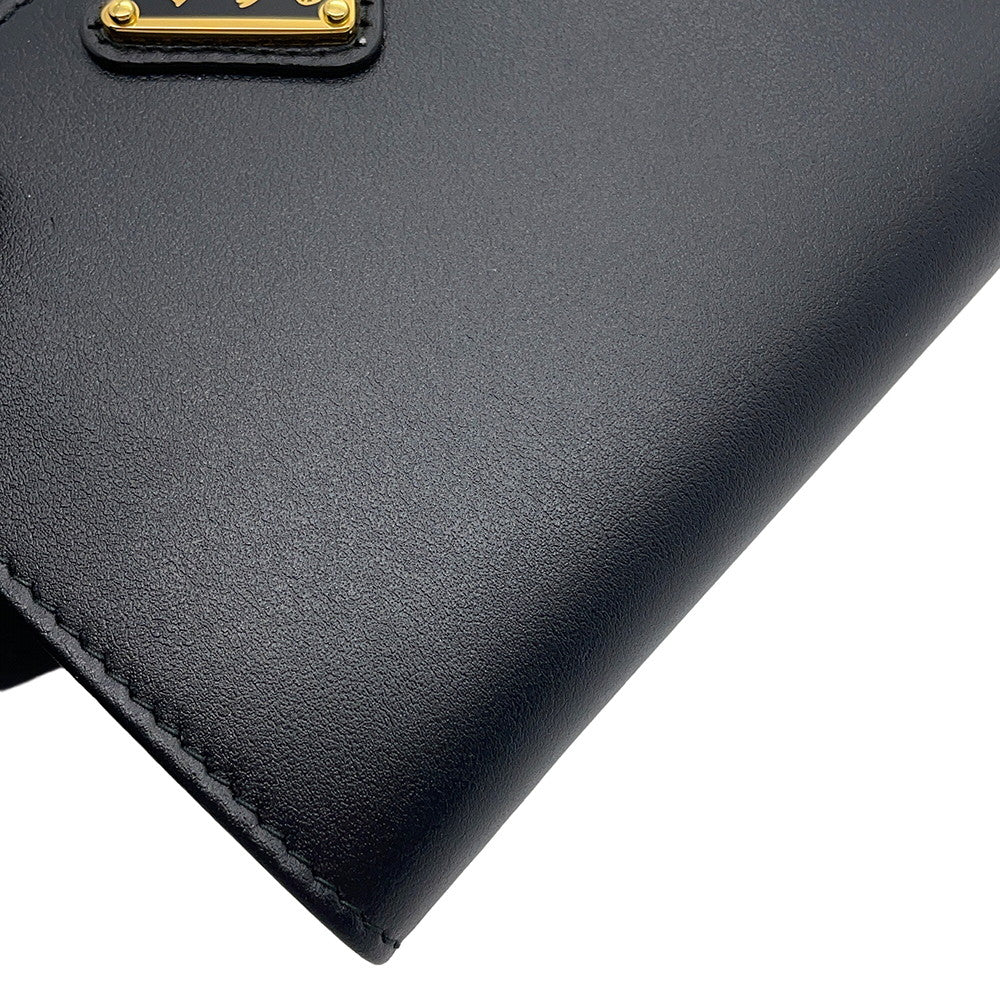 PRADA Triangle Logo Compact Wallet Black1ML050 Leather
