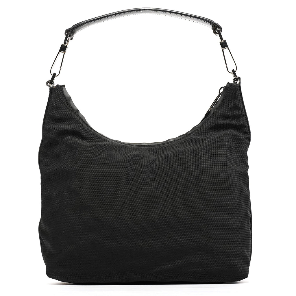 000 0602 Black Nylon Hobo Shoulder Bag