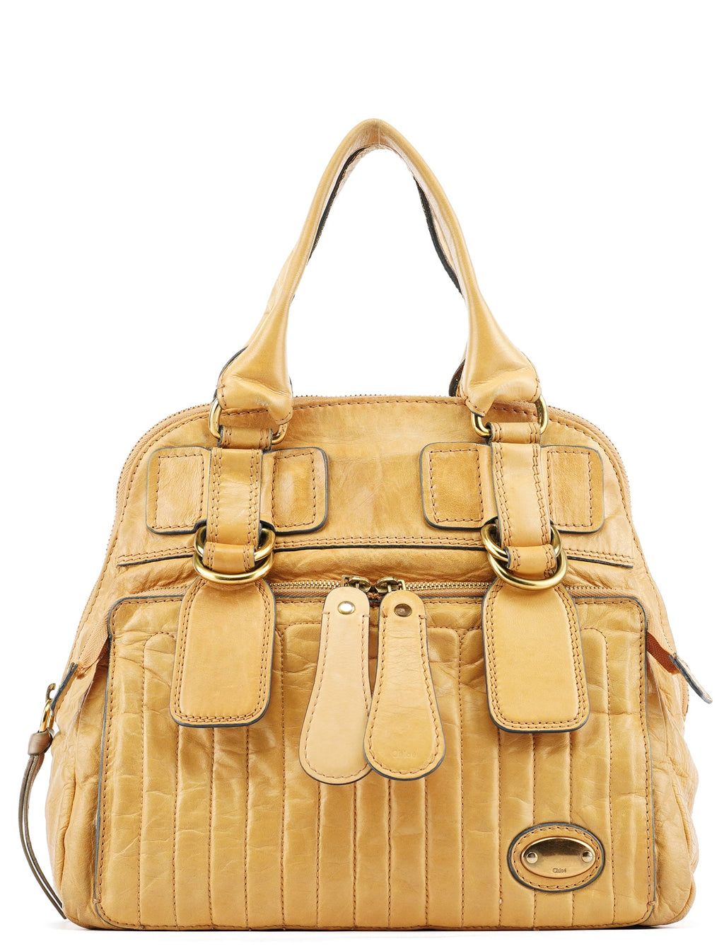 Beige Leather Bay Tote Bag