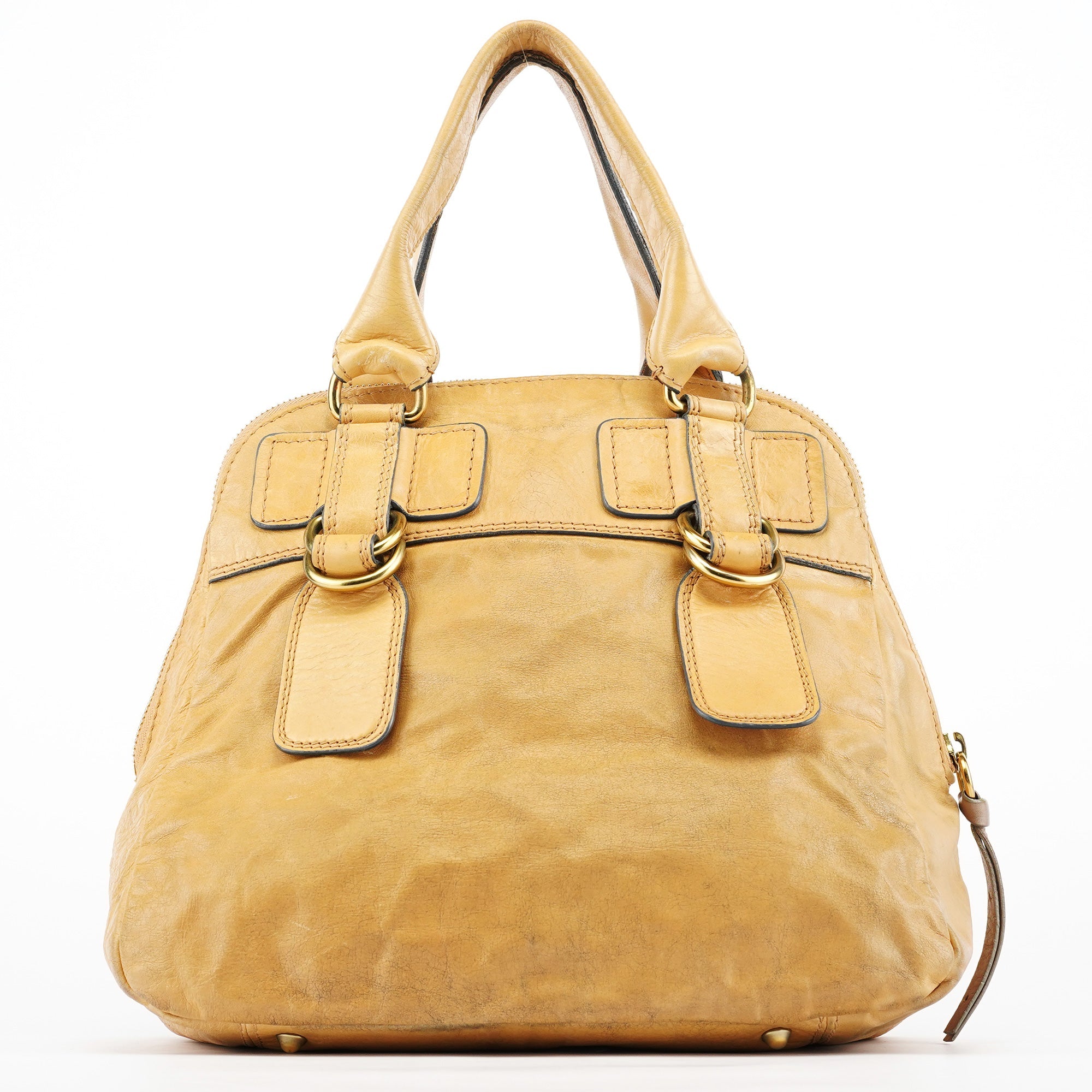 Beige Leather Bay Tote Bag