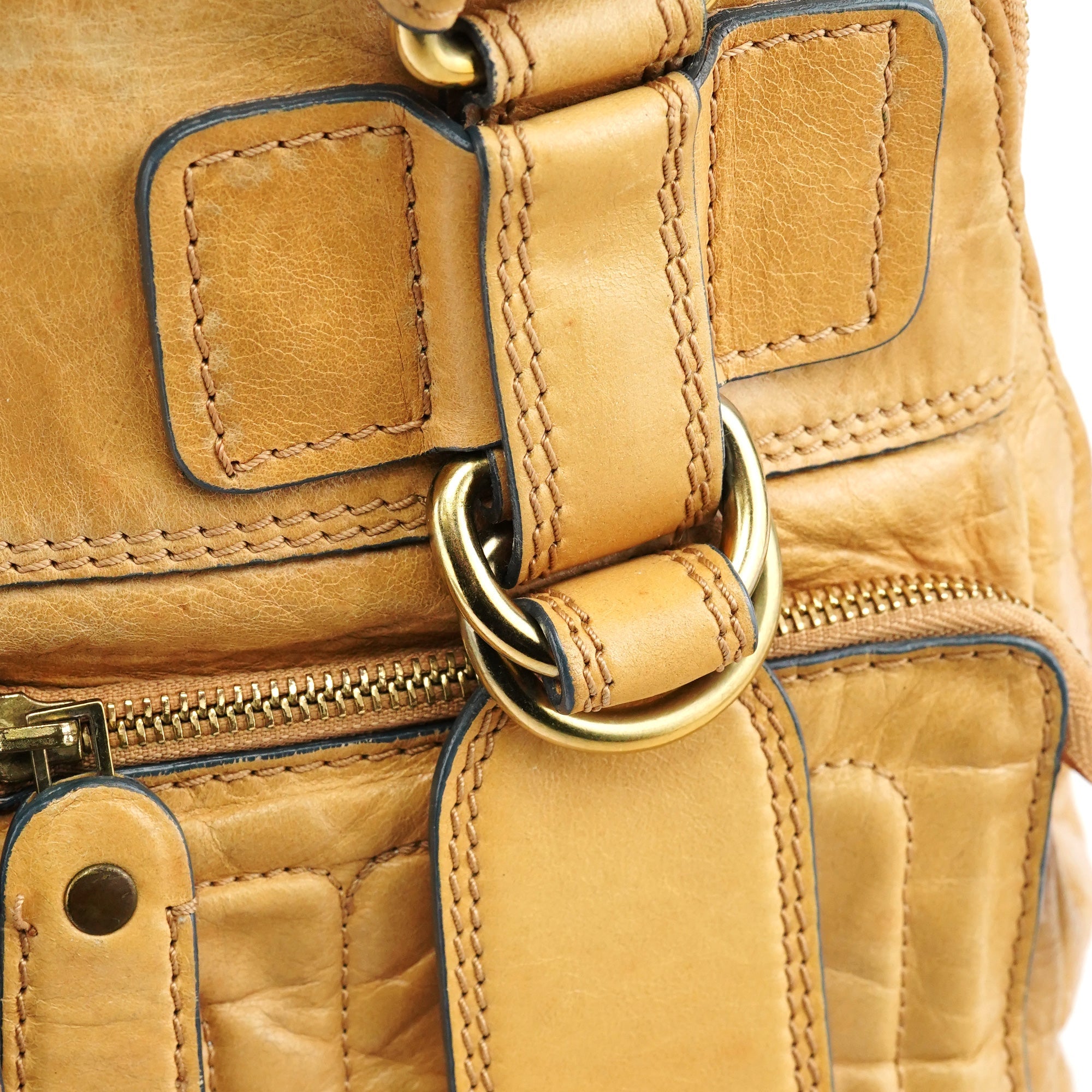Beige Leather Bay Tote Bag