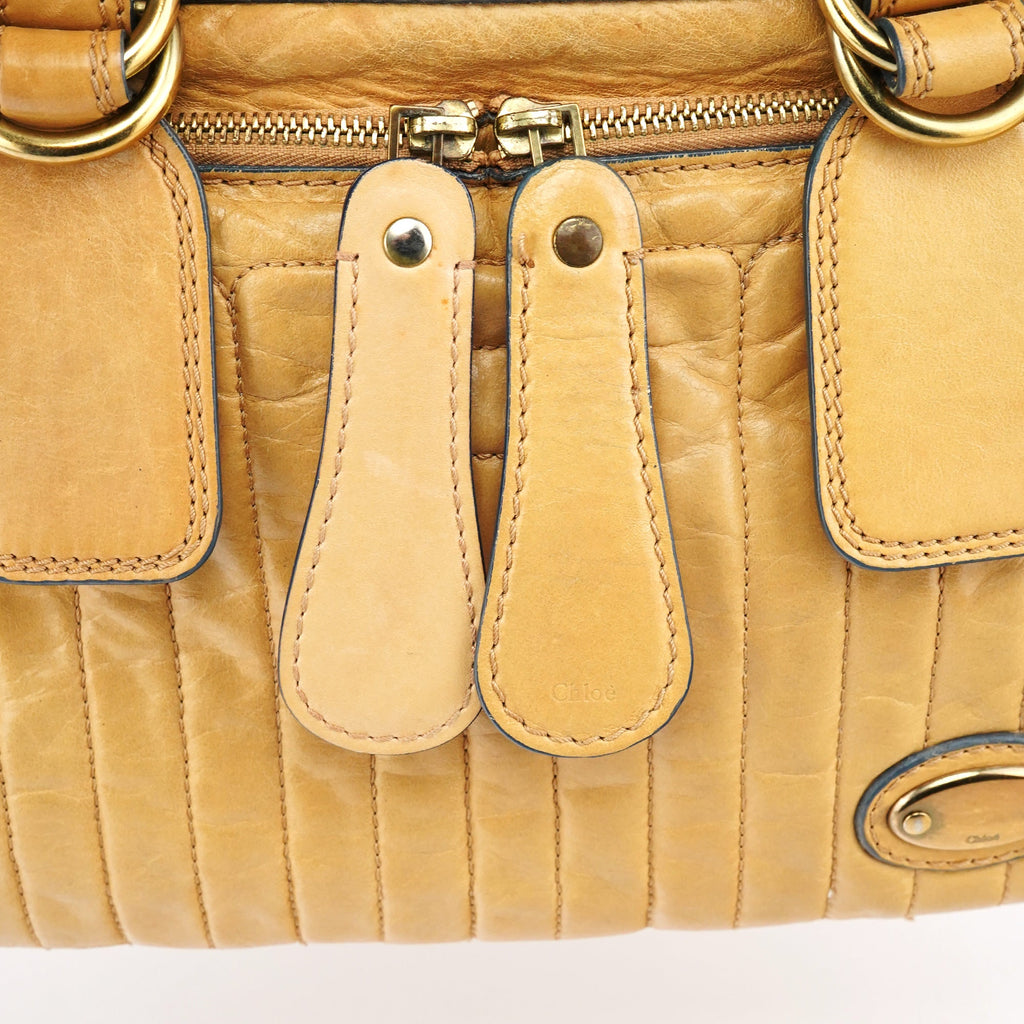Beige Leather Bay Tote Bag