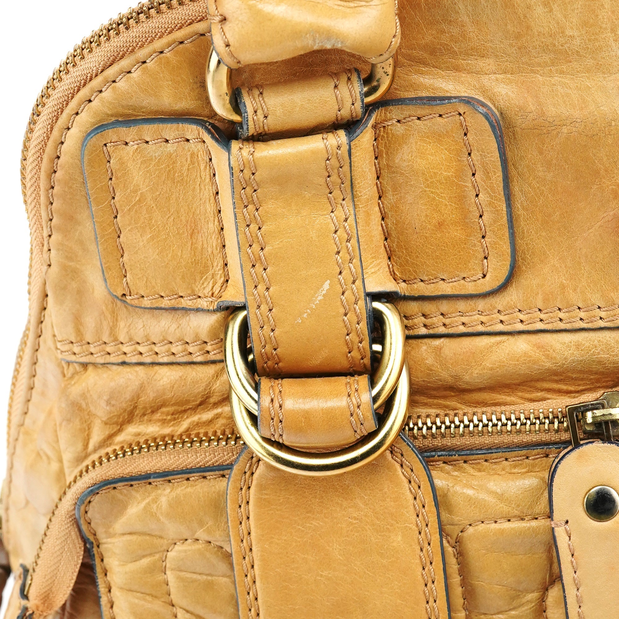 Beige Leather Bay Tote Bag
