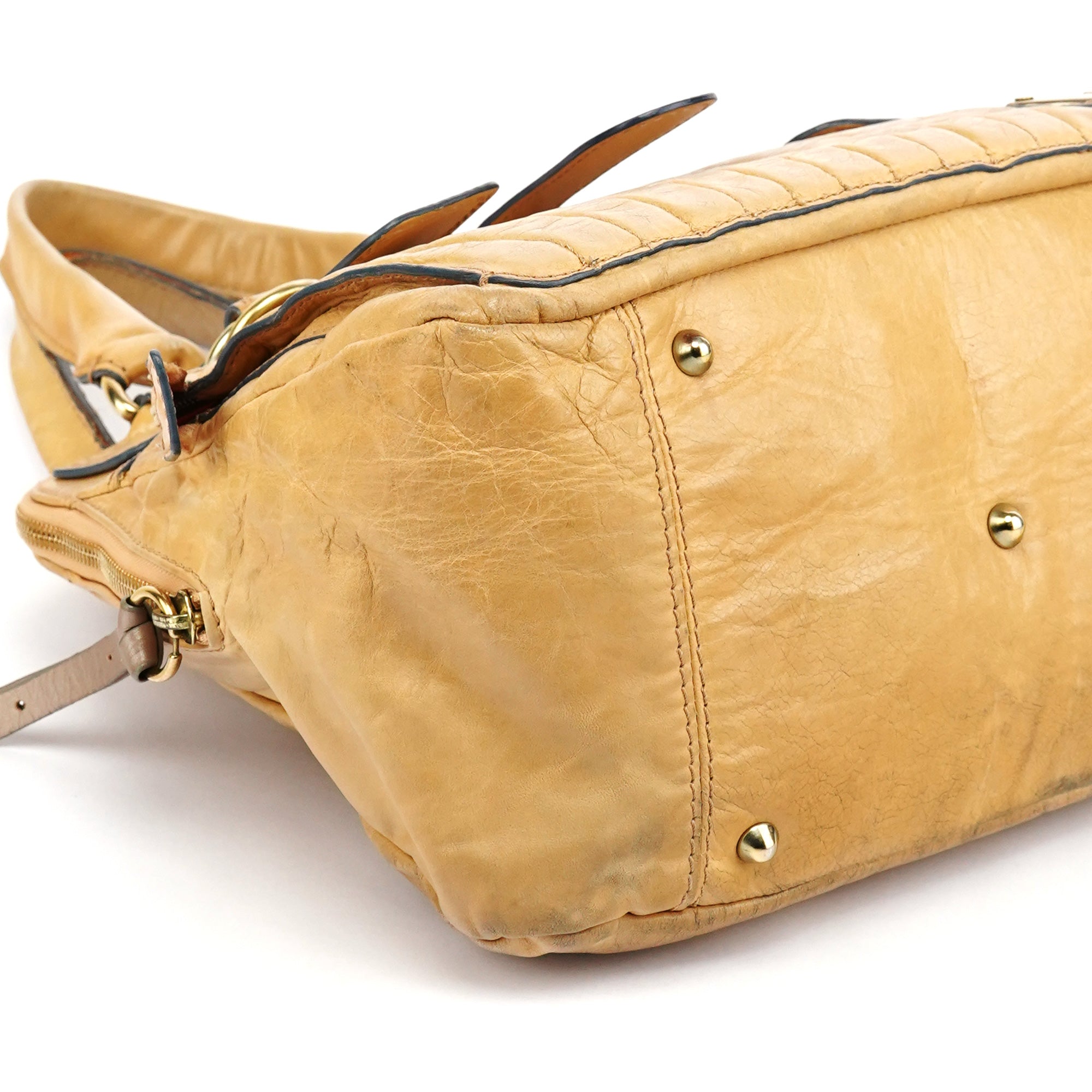 Beige Leather Bay Tote Bag