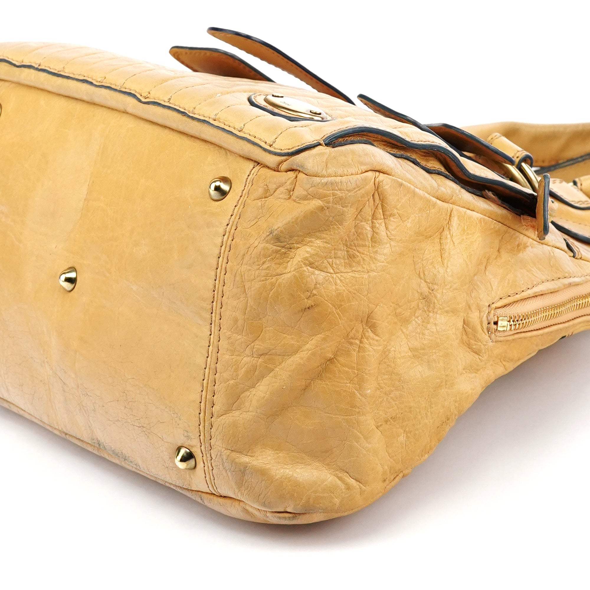 Beige Leather Bay Tote Bag