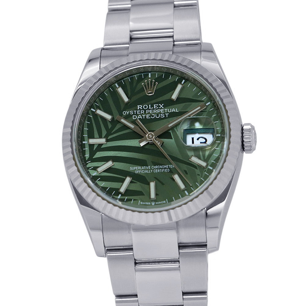 ROLEX Datejust W36mm Stainless Steel K18WG Olive Green Palm Motif Dial126234