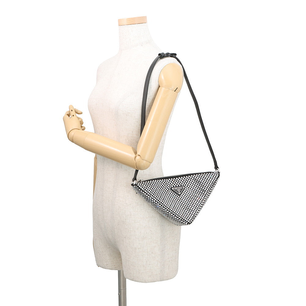 PRADA Triangle Pouch Black1NQ044_2AWL_F0T7O Satin CrystalBijoux