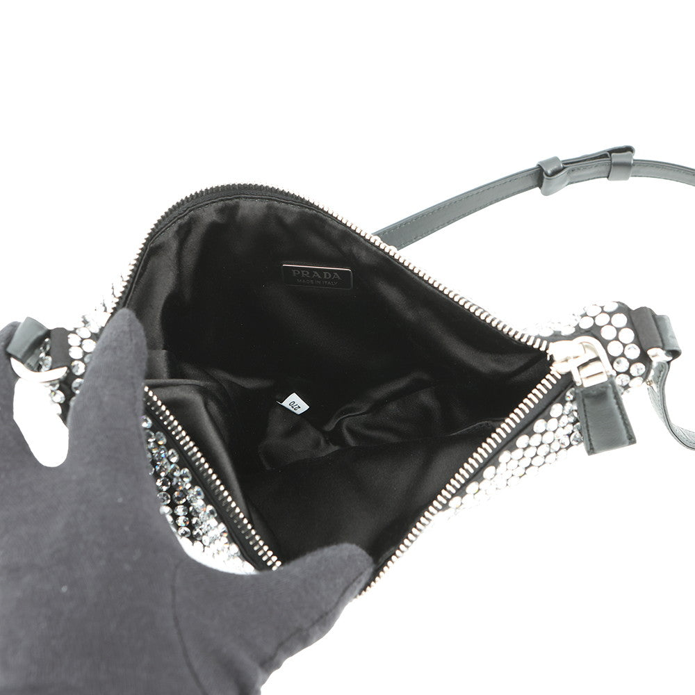 PRADA Triangle Pouch Black1NQ044_2AWL_F0T7O Satin CrystalBijoux