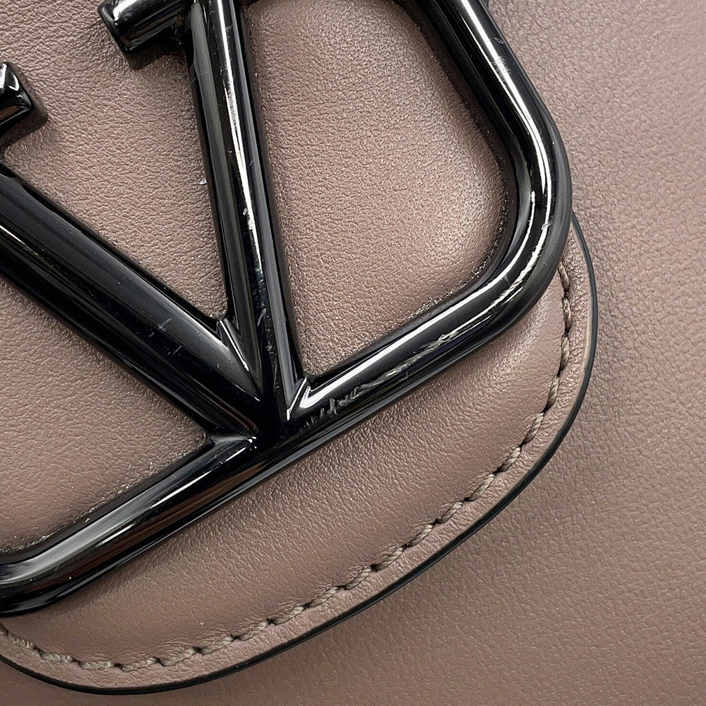 Valentino Garavani Loco V Logo Shoulder Bag Greige Leather
