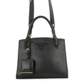 PRADA Mono Chrome 2-way Handbag Black1BA156 Saffiano LeatherLeather