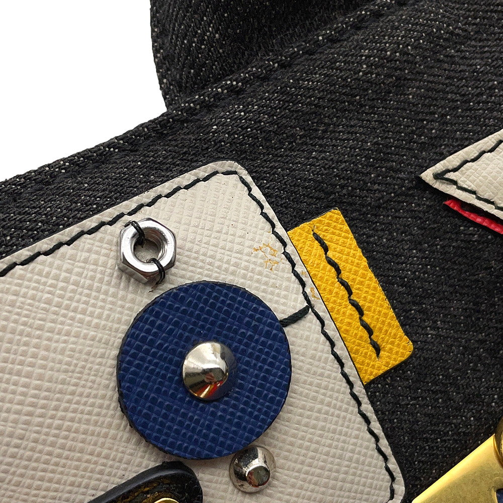 PRADA Mini Canapa Robot 2-Way Bag Black/Multicolor1BG439 Denim Leather