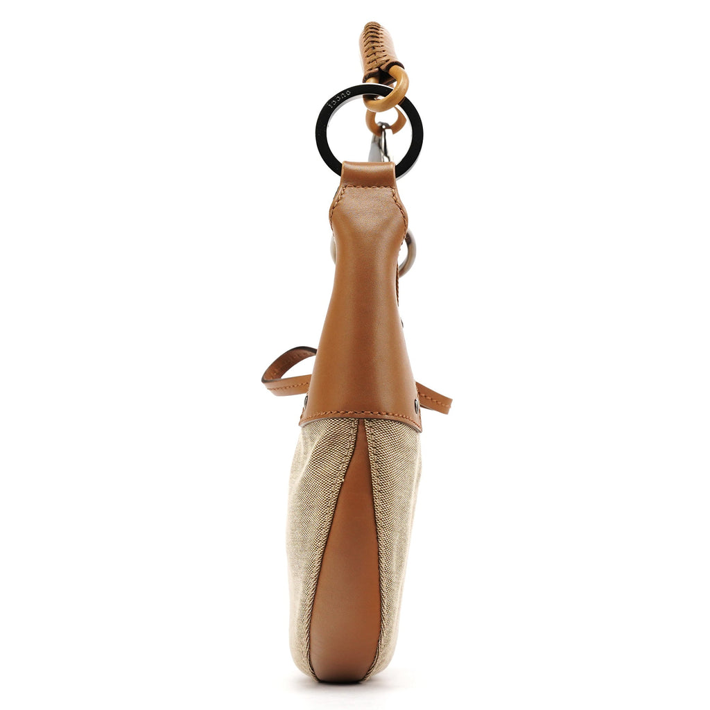 109208 Beige Brown Canvas Half Moon Hobo Bag