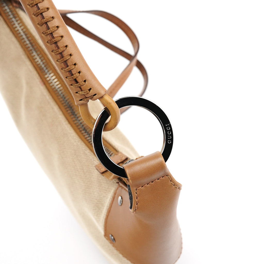 109208 Beige Brown Canvas Half Moon Hobo Bag