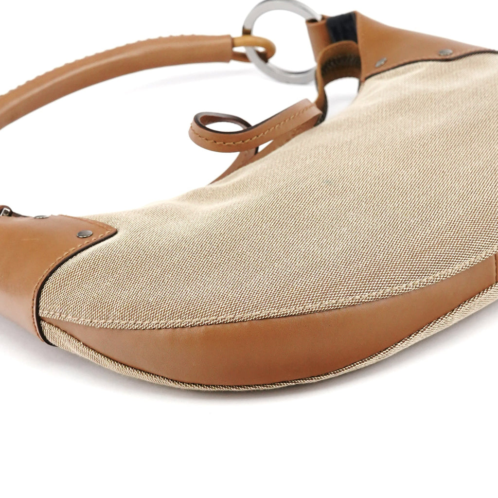 109208 Beige Brown Canvas Half Moon Hobo Bag
