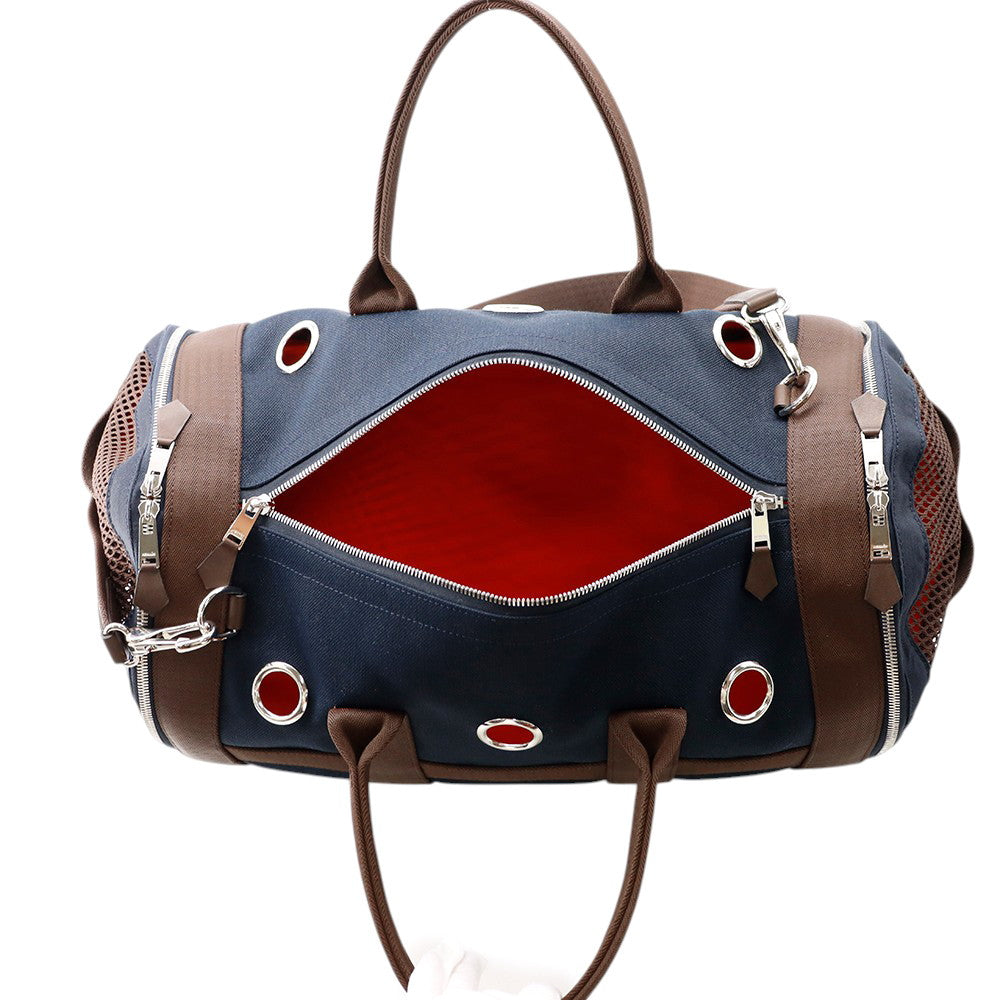 HERMES Dog carrier bag Navy/Brown Canvas