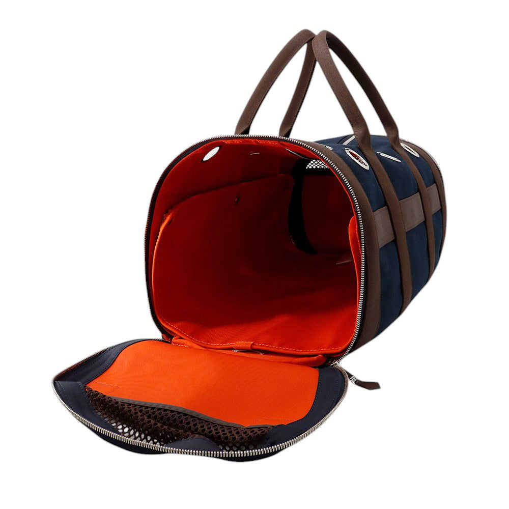HERMES Dog carrier bag Navy/Brown Canvas