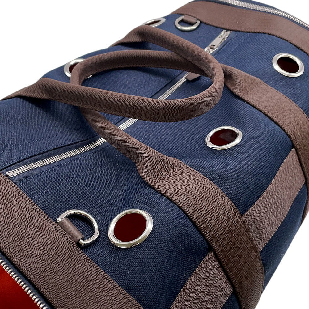 HERMES Dog carrier bag Navy/Brown Canvas
