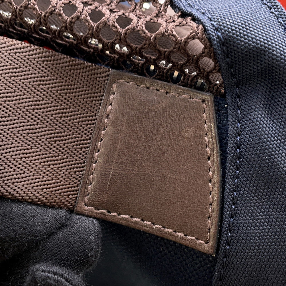 HERMES Dog carrier bag Navy/Brown Canvas