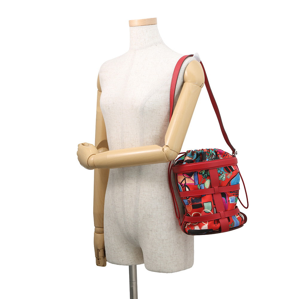 HERMES Muzaldine Rouge Casaque/Multicolor Epsom Silk