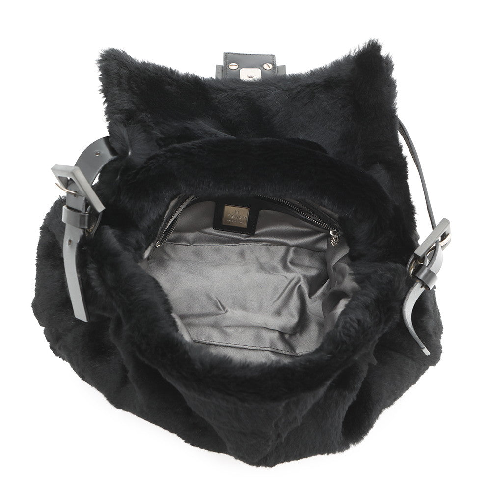 FENDI Mamma bucket Black Fur Leather