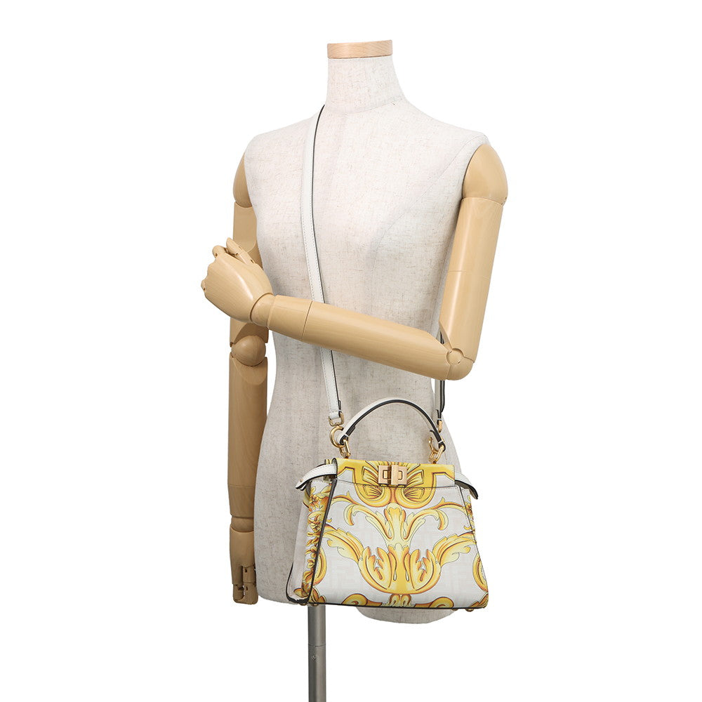 FENDI Fendace Peekaboo White/Yellow8BN244 Leather Size Mini