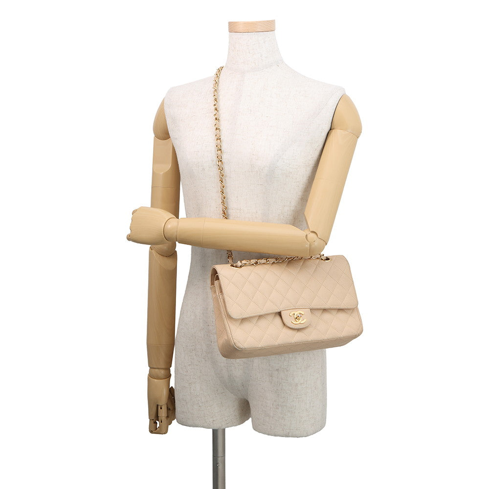 CHANEL Matelasse W/WChainShoulder Bag BeigeA01112 Caviar Leather Size 25