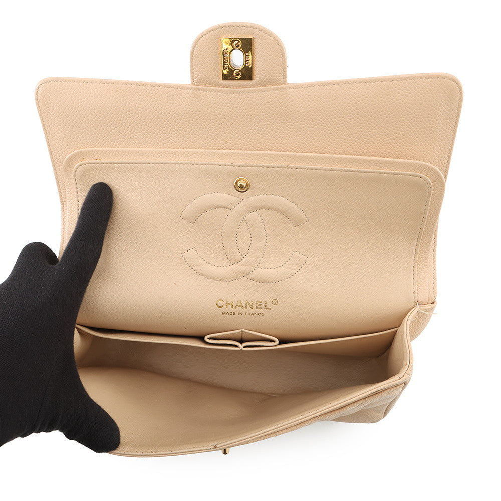CHANEL Matelasse W/WChainShoulder Bag BeigeA01112 Caviar Leather Size 25