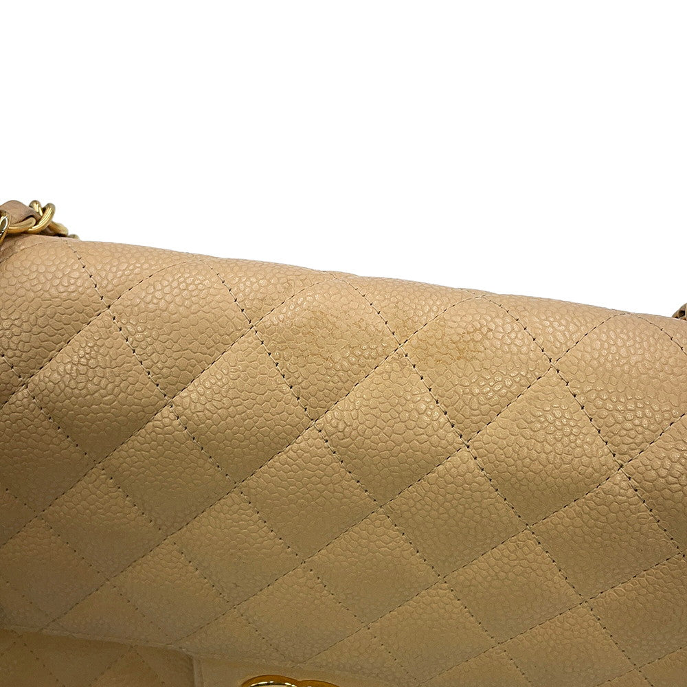 CHANEL Matelasse W/WChainShoulder Bag BeigeA01112 Caviar Leather Size 25