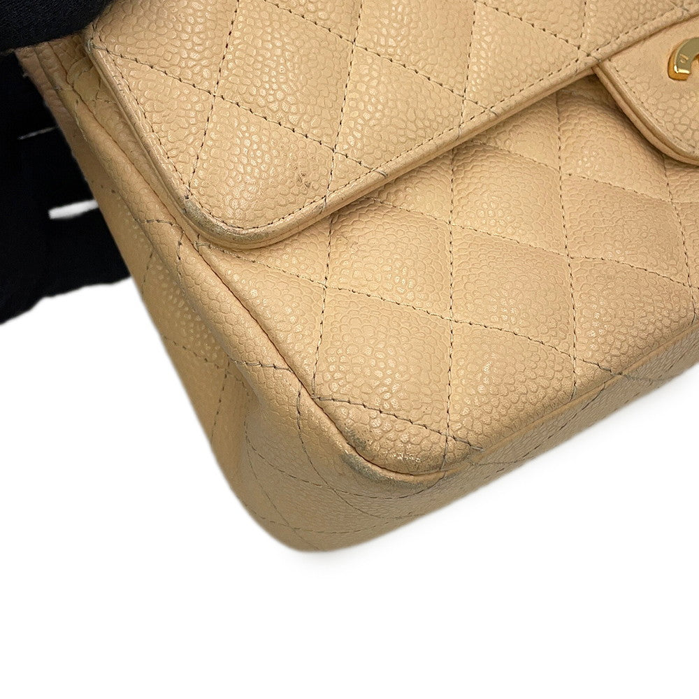 CHANEL Matelasse W/WChainShoulder Bag BeigeA01112 Caviar Leather Size 25