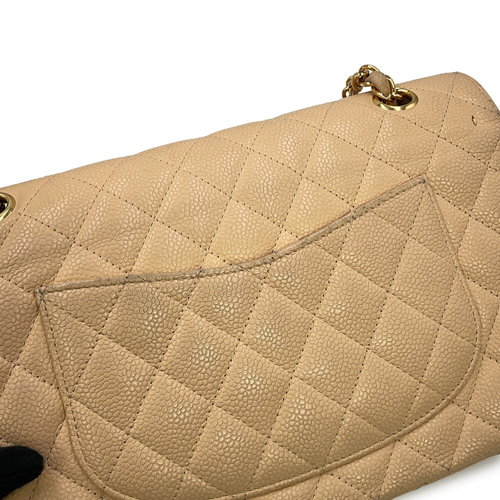 CHANEL Matelasse W/WChainShoulder Bag BeigeA01112 Caviar Leather Size 25