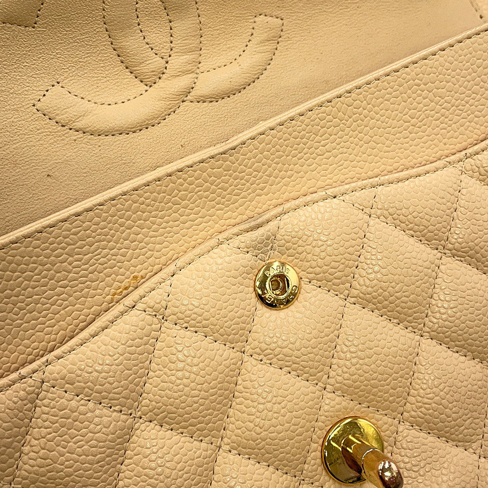 CHANEL Matelasse W/WChainShoulder Bag BeigeA01112 Caviar Leather Size 25