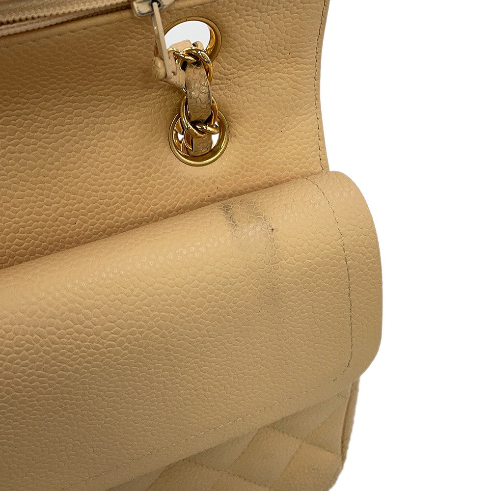 CHANEL Matelasse W/WChainShoulder Bag BeigeA01112 Caviar Leather Size 25