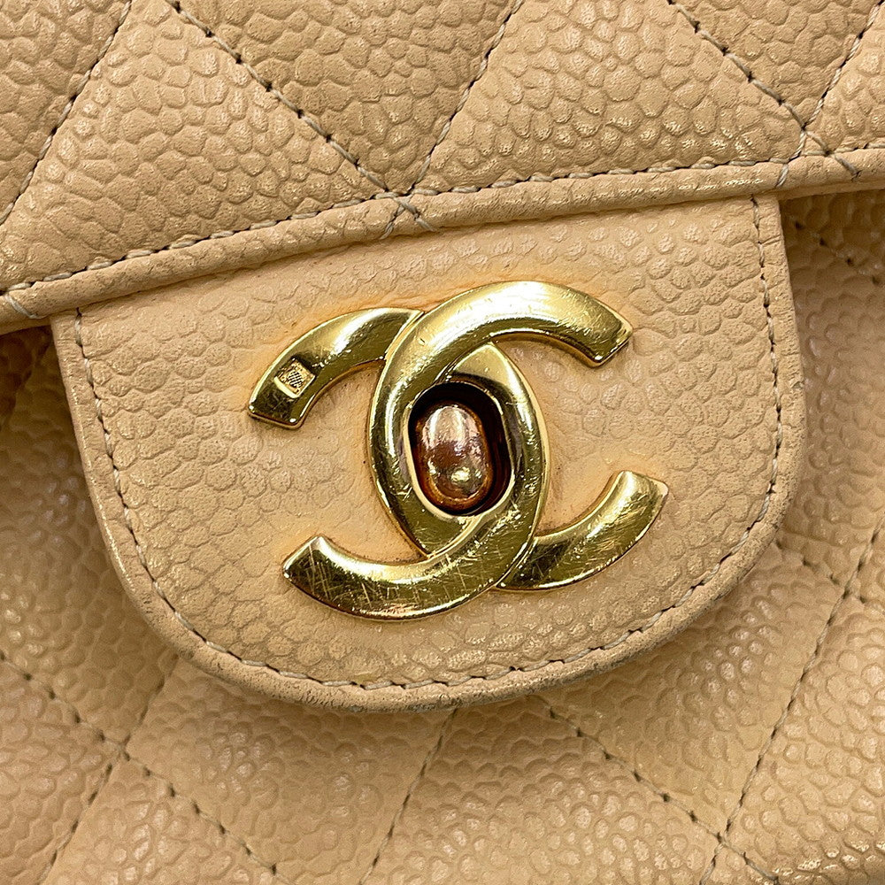 CHANEL Matelasse W/WChainShoulder Bag BeigeA01112 Caviar Leather Size 25