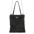 PRADA Triangle Logo 2-Way Bag Black1BA253 Crystal Satin Leather