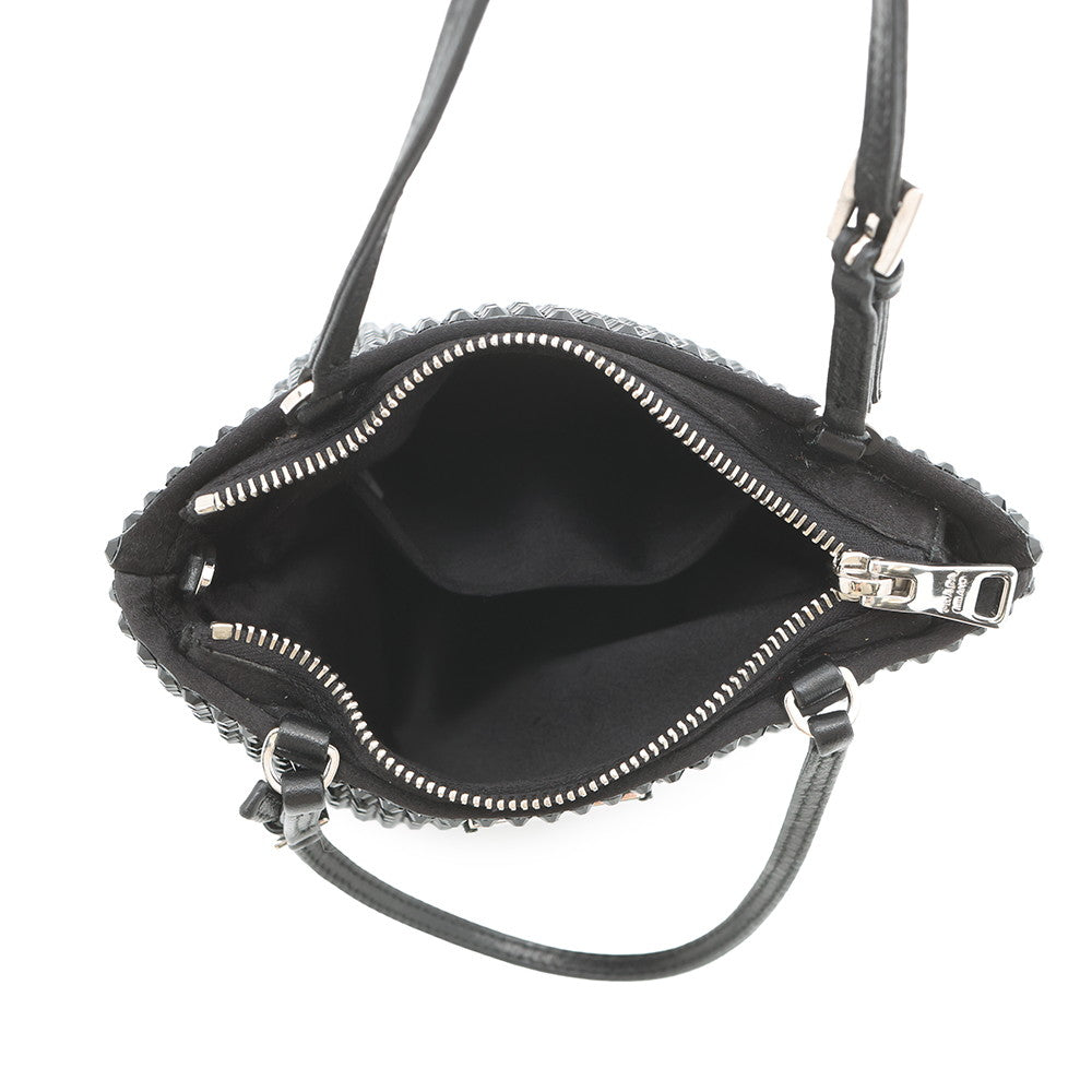PRADA Triangle Logo 2-Way Bag Black1BA253 Crystal Satin Leather