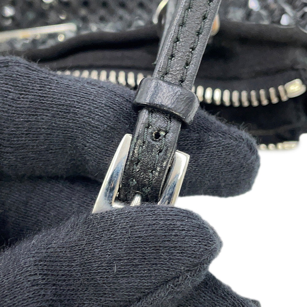 PRADA Triangle Logo 2-Way Bag Black1BA253 Crystal Satin Leather