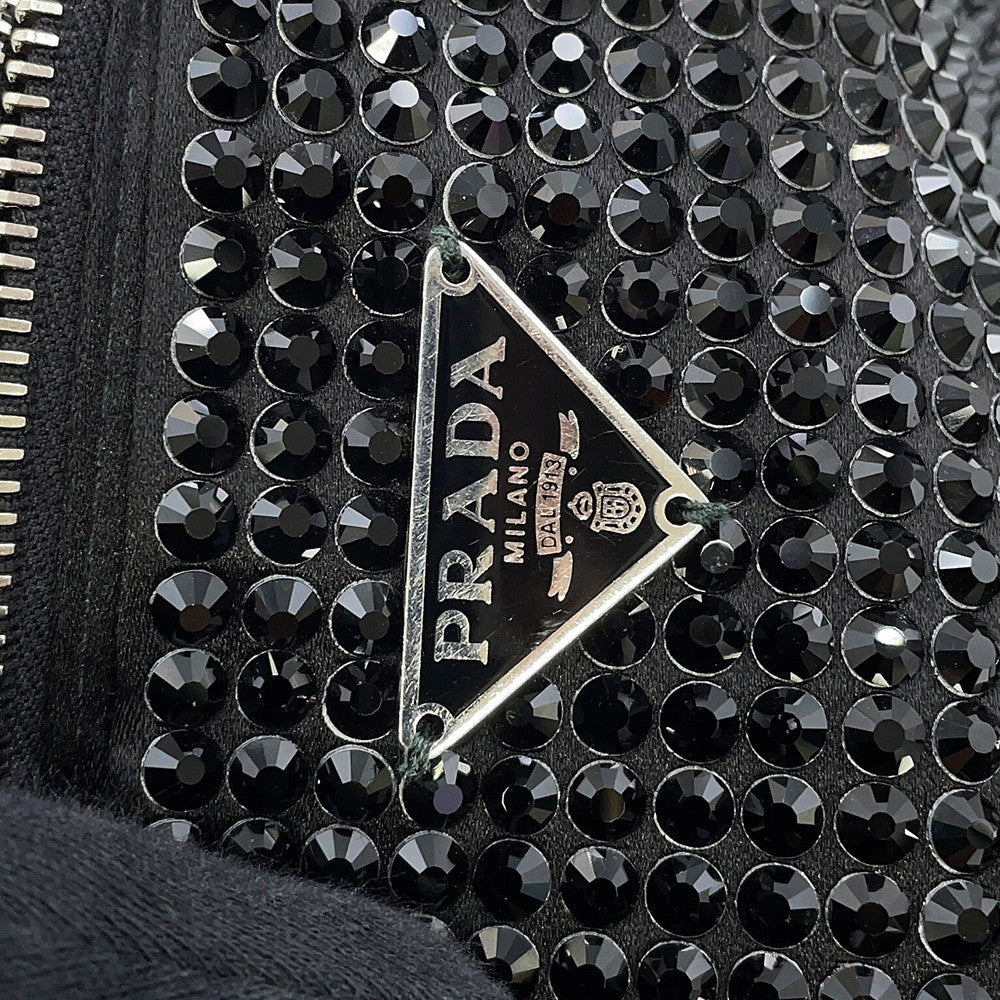 PRADA Triangle Logo 2-Way Bag Black1BA253 Crystal Satin Leather