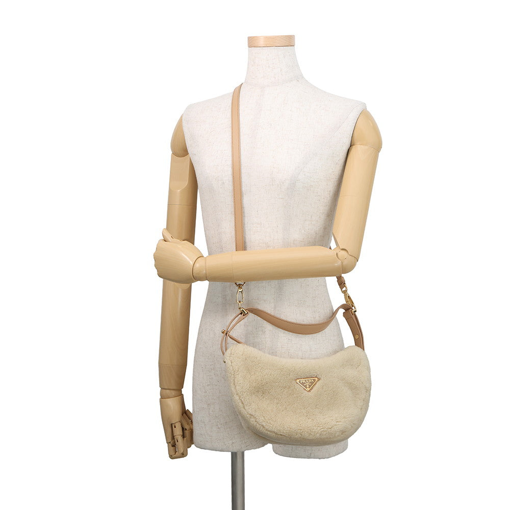 PRADA Arke Bag Beige1BC194_2EC9_F03KL_V_OOO Shearling Leather Size Small