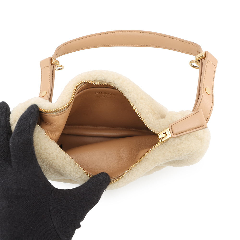 PRADA Arke Bag Beige1BC194_2EC9_F03KL_V_OOO Shearling Leather Size Small