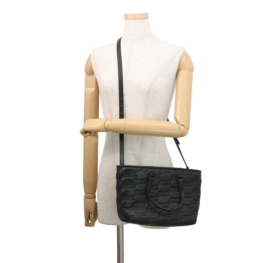 BALENCIAGA Signature BB Monogram Handbag Black702699 Calf Leather Size Small
