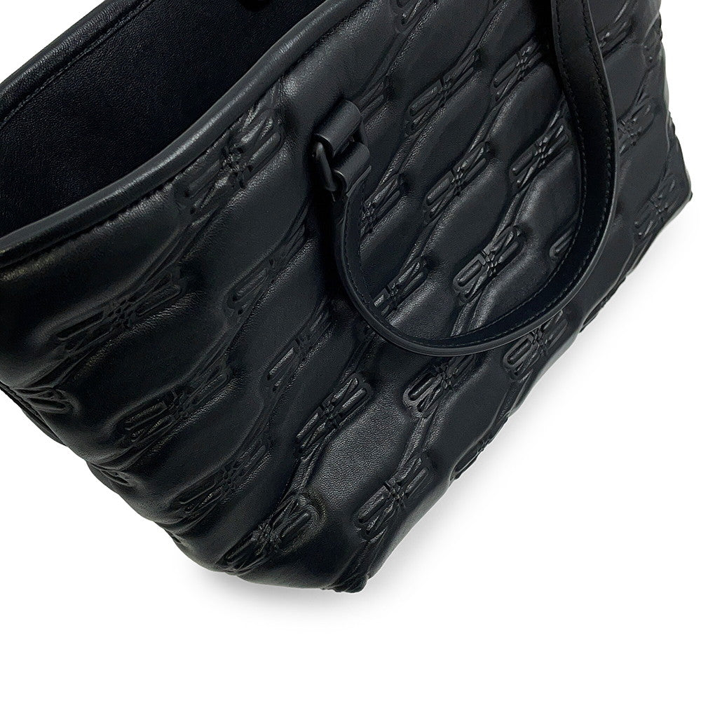 BALENCIAGA Signature BB Monogram Handbag Black702699 Calf Leather Size Small